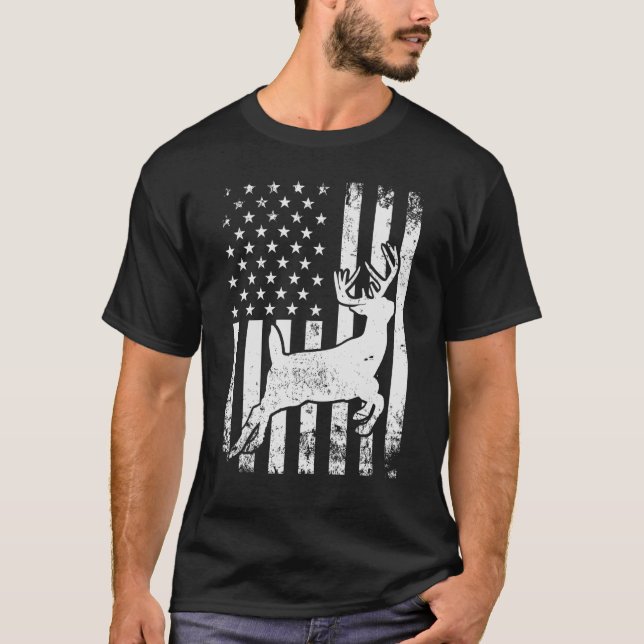 Camiseta Deer Arco Hunting Whitetail Hunter American Flag D (Frente)