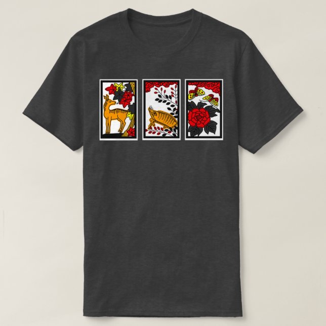 Camiseta Deer Boar Butterfly Hanafuda Mão Koi Koi (Frente do Design)