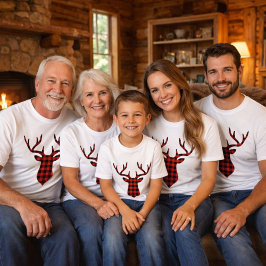 Camiseta Deer Buck Head Silhouette Xadrez Vermelha e Preta