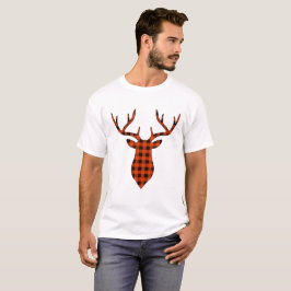Camiseta Deer Buck Head Silhouette Xadrez Vermelha e Preta