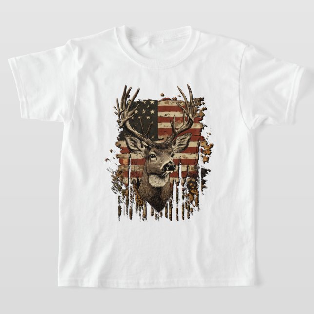 Camiseta Deer, Buck Season USA Flag (Postura )
