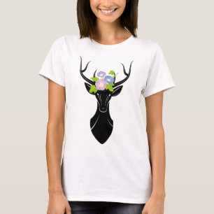Camiseta Deer Buck Silhouette Morning Flores de glória Ani