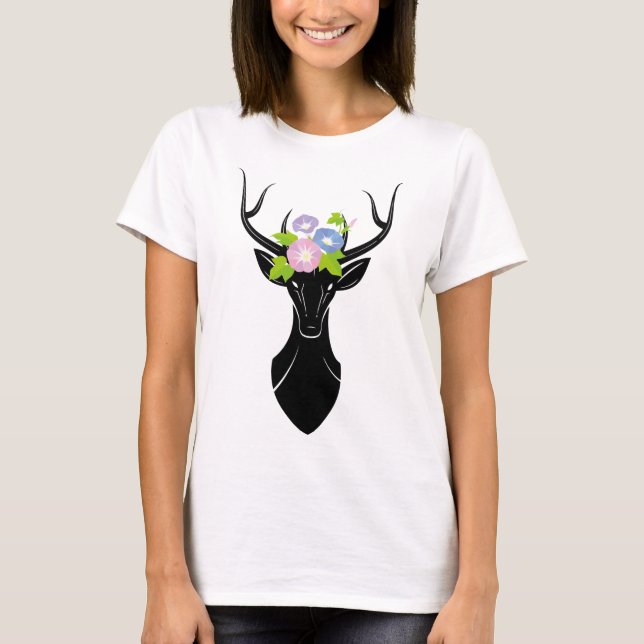 Camiseta Deer Buck Silhouette Morning Flores de glória Anim (Frente)