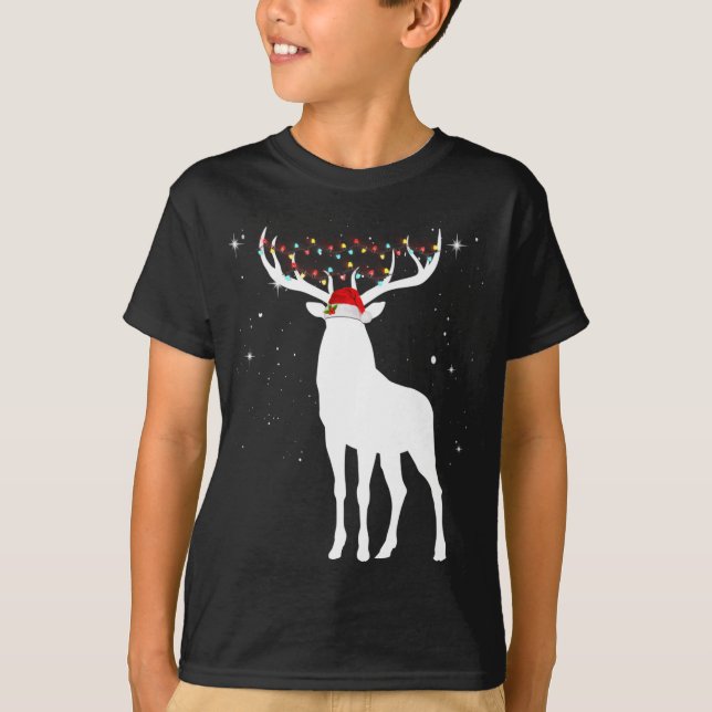 Camiseta Deer Com Papai Noel Luz De Natal Pajama Huntin (Frente)