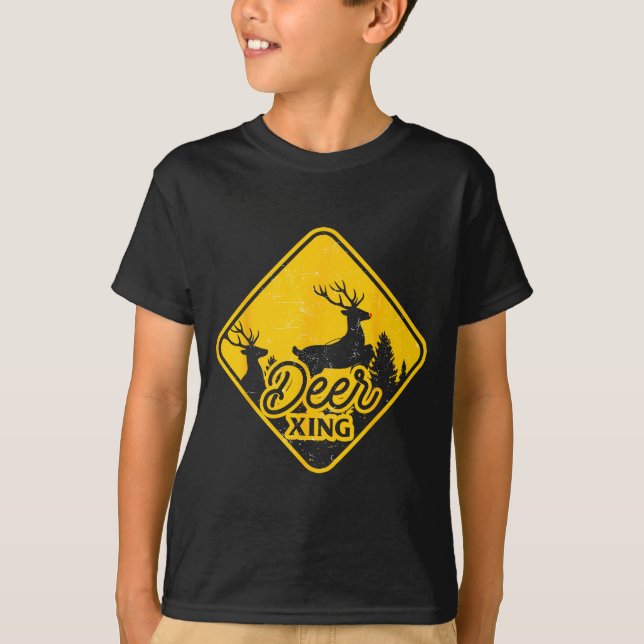 Camiseta Deer Crossing Sign Christmas Xing Reindeer Funny M (Frente)