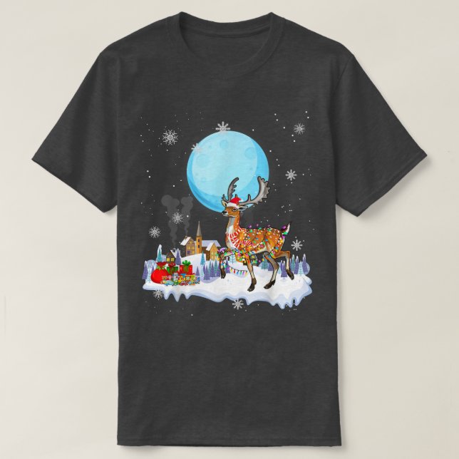 Camiseta Deer Dog Cute Christmas Lights Lover Tee  (Frente do Design)