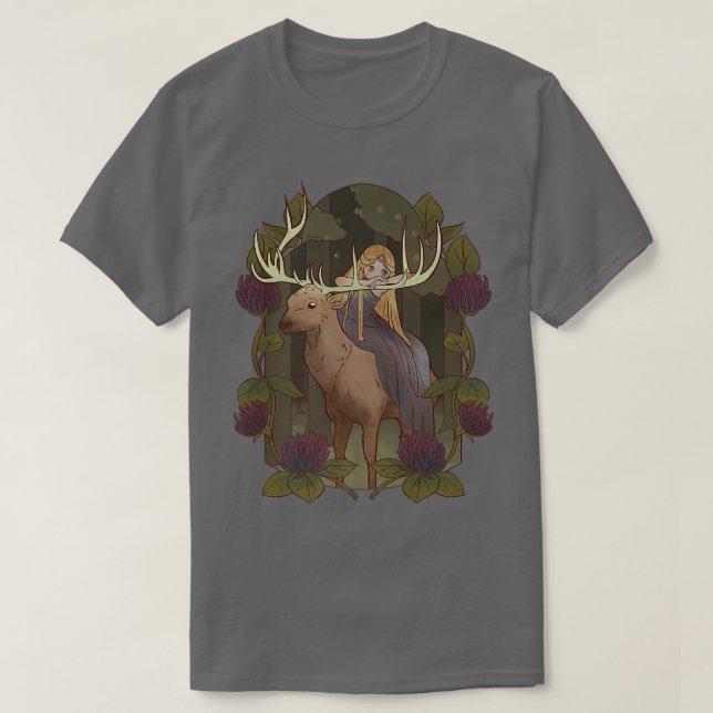 Camiseta Deer E Fairy Forest Fantasy Princesa Magia (Frente do Design)