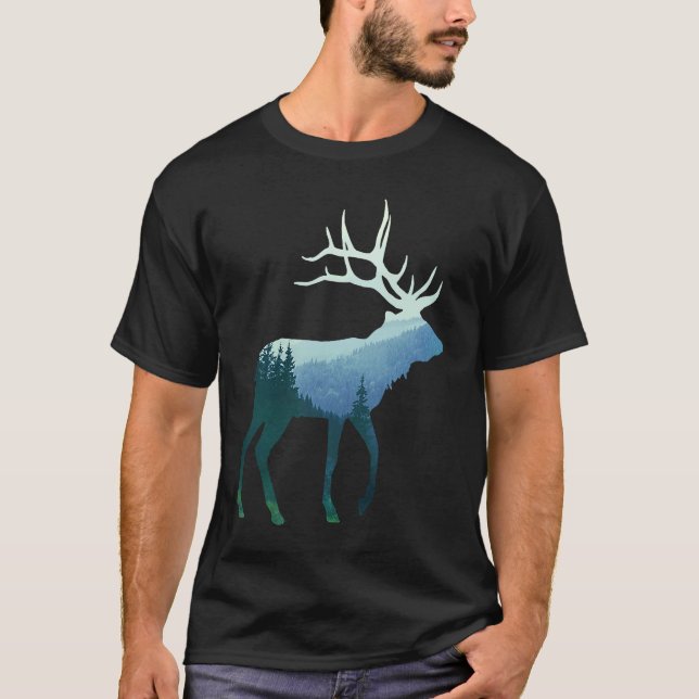 Camiseta Deer Elk Double Exposure Surreal Wildlife Animal (Frente)