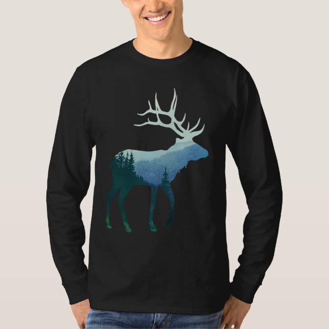 Camiseta Deer Elk Double Exposure Surreal Wildlife Animal (Frente)
