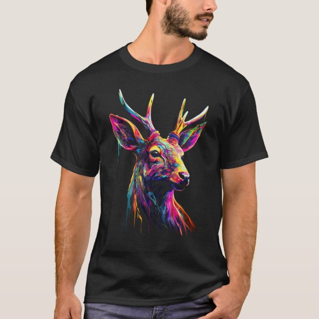 Camiseta Deer Forest Art Animal Colourful Animal Motif Deer (Frente)