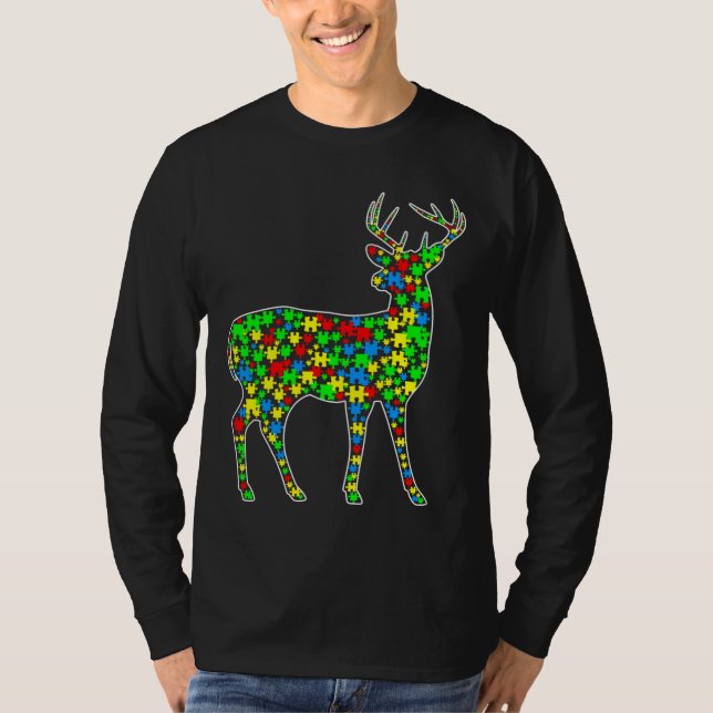 Camiseta "Deer Funny Quebra-cabeça Animal Autismo Sensibili (Frente)