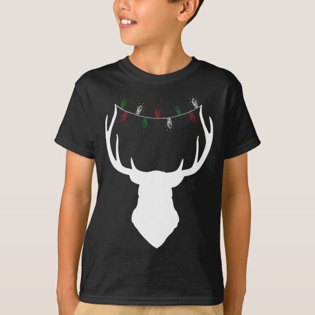 Camiseta Deer Head com as luzes de Natal nos Antiguadores (Frente)
