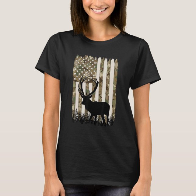Camiseta Deer Hunter Camo Hunter American Flag Us Elk (Frente)