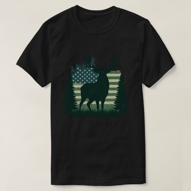 Camiseta Deer Hunter Hunter US Flag Long Sleeve (Frente do Design)