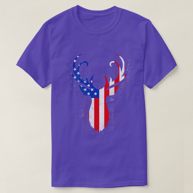Camiseta Deer Hunting 4 de julho Hunter American Flag (Frente do Design)