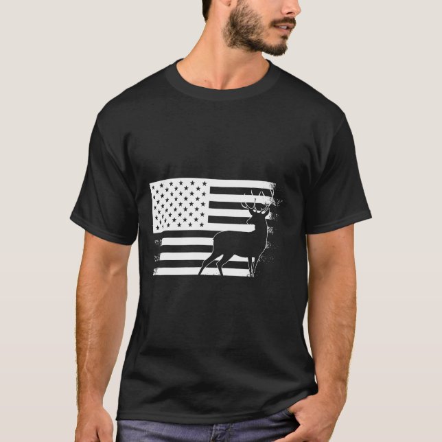 Camiseta Deer Hunting American Flag (Frente)