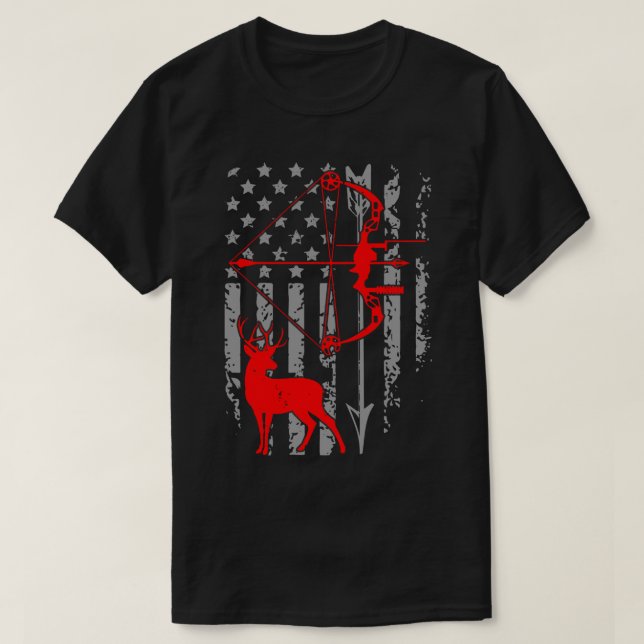Camiseta Deer Hunting American Flag Arco Hunting Patriótico (Frente do Design)