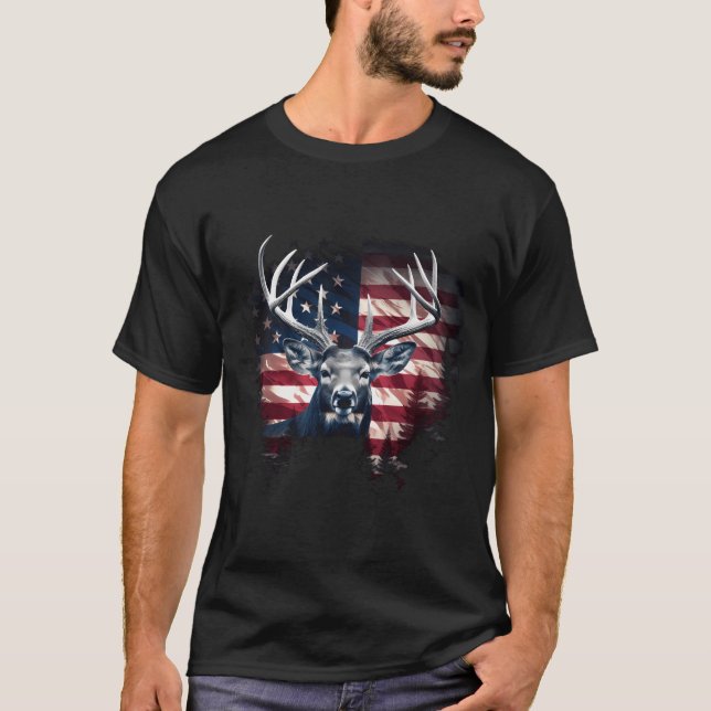 Camiseta Deer Hunting American Flag Patriotic Hunter Whitet (Frente)