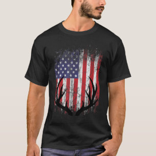Camiseta Deer Hunting American Flag Whitetail Buck Antlers