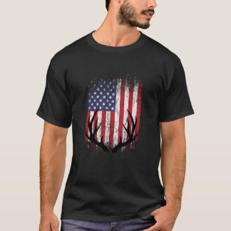 Camiseta Deer Hunting American Flag Whitetail Buck Antlers
