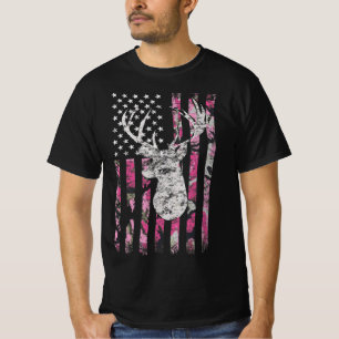 Camiseta Deer Hunting Camo American Flag Pink Buck