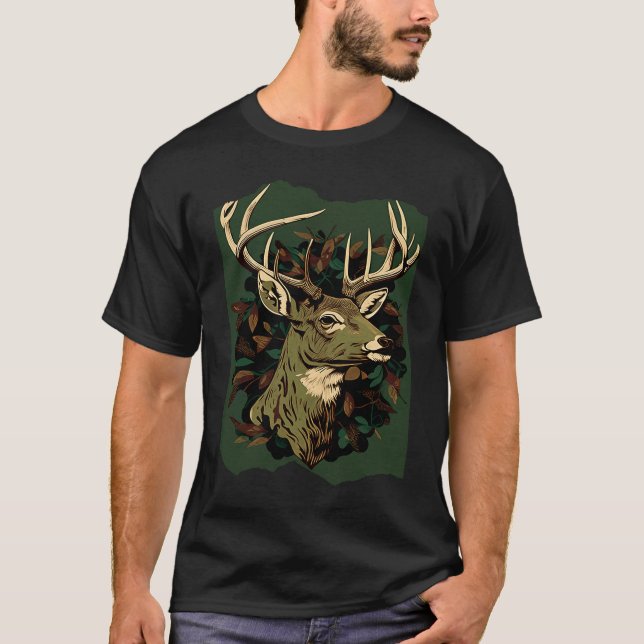 Camiseta Deer Hunting Green Brown Camo Camouflage Artwork (Frente)