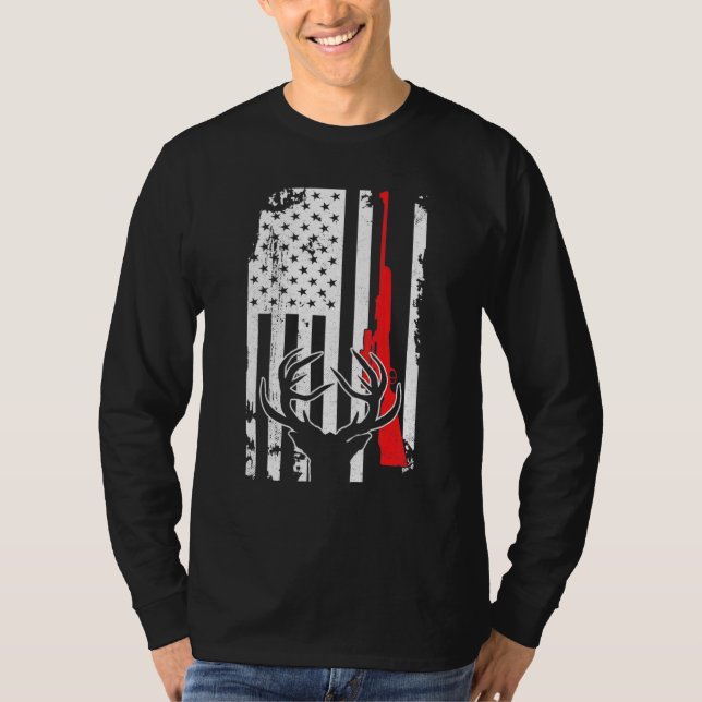 Camiseta Deer Hunting Gun American Flag Hunter Patrioti (Frente)