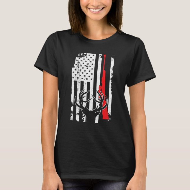 Camiseta Deer Hunting Gun American Flag Hunter Patrioti (Frente)