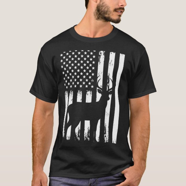 Camiseta Deer Hunting Hunter Camo Usa American Flag Patriot (Frente)