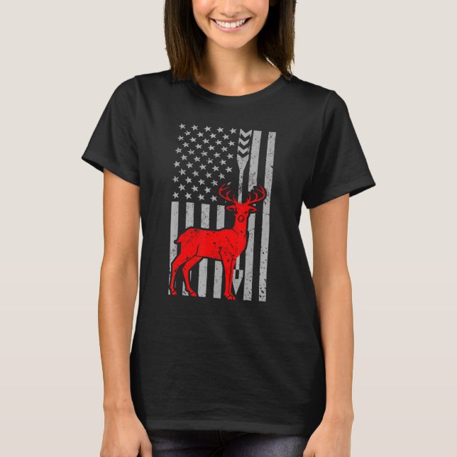 Camiseta Deer Hunting Rifle American Flag Archery For Hunte (Frente)