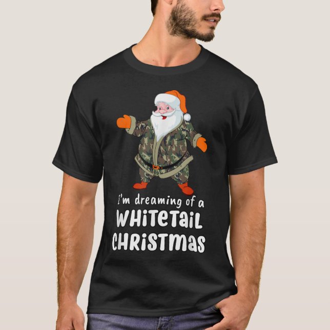 Camiseta Deer Hunting Whitetail Christmas Camo Papais noeis (Frente)