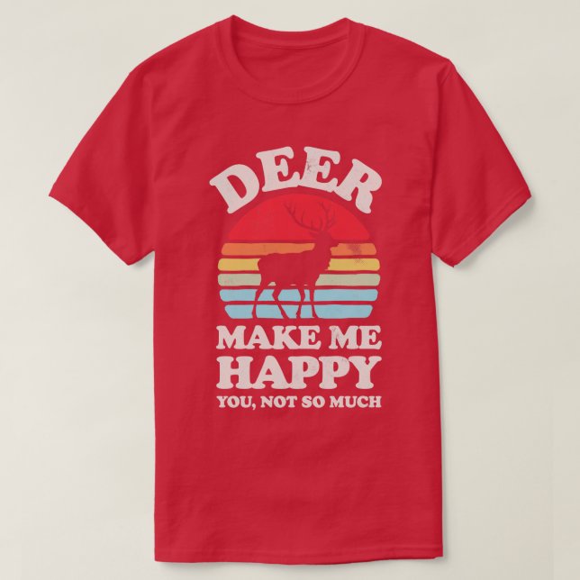Camiseta Deer Me Faz Feliz Retrô Sunset para Homens Mulhere (Frente do Design)