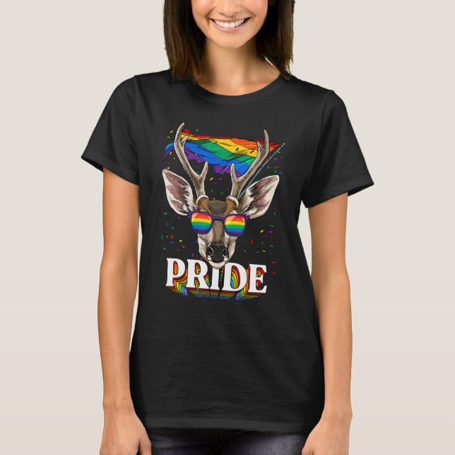 Camiseta Deer Orgulho gay Lgbt Sinalizador Arco-Íris Óculos (Frente)