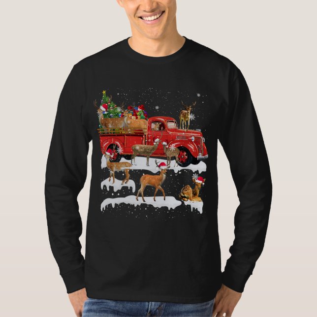 Camiseta Deer Riding Red Truck Feliz Natal X mas Feio G (Frente)