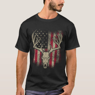Camiseta Deer Skull Hunter American Flag Deer Hunting EUA