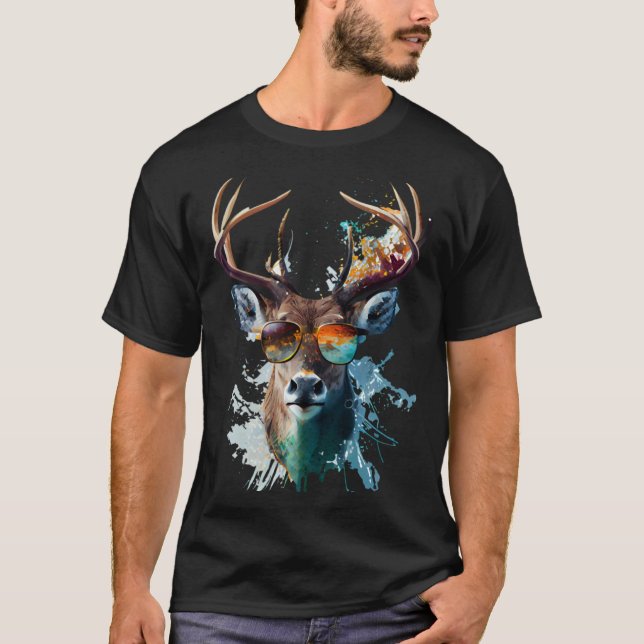 Camiseta Deer sunglasses vacation sun nature forest hiking (Frente)
