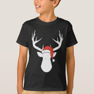 Camiseta Deer with Santa Hat Christmas Pajama Hunting Gift