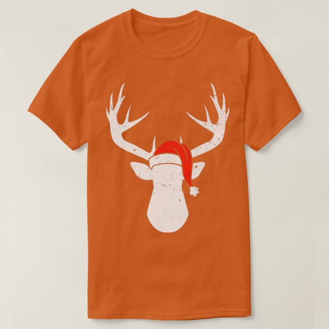 Camiseta Deer with Santa Hat Christmas Pajama Hunting Gift (Frente do Design)