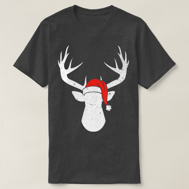 Camiseta Deer With Santa Hat Christmas Pajama Hunting Hunte (Frente do Design)