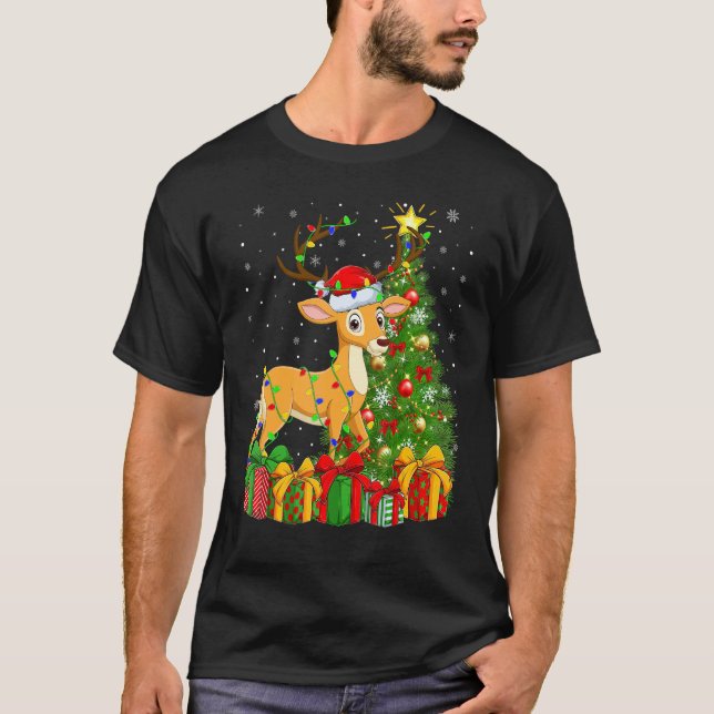 Camiseta Deer   Xmas Holiday Santa Deer Christmas Tree (Frente)