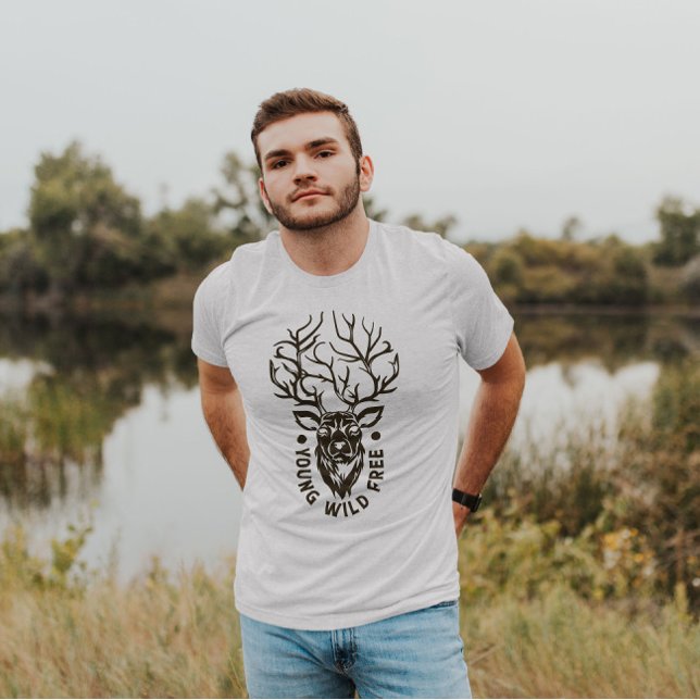 Camiseta Deer Young Wild Livre Lá Fora | Homens T-Shirt (Criador carregado)