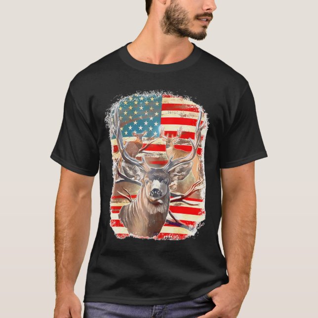 Camiseta Deers With America Flag Western 4 De Julho Huntin (Frente)