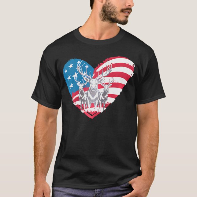 Camiseta Deers With America Flag Western 4 De Julho Huntin (Frente)