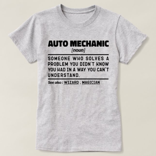Camiseta Definição de Substantivo Mecânico Automotivo Repar (Frente do Design)