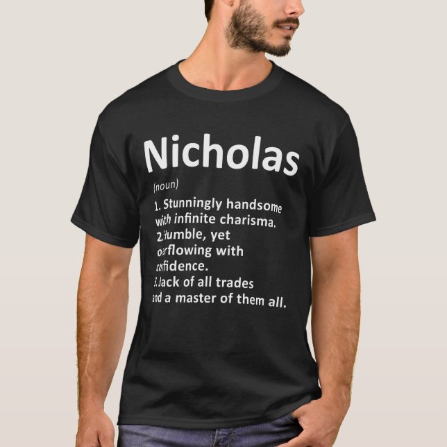 Camiseta Definição Nicholas Personalizar Nome Funny Birthd (Frente)