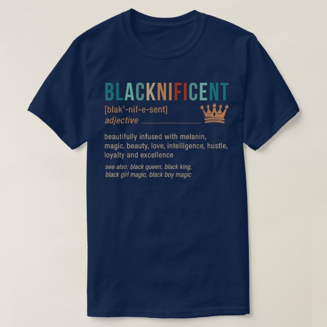 Camiseta Definição Retro Blacknificente Melanina Africana B (Frente do Design)
