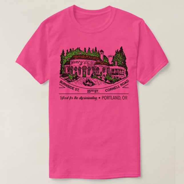 Camiseta Defunct Henrys Restaurant Portland Oregon (Frente do Design)
