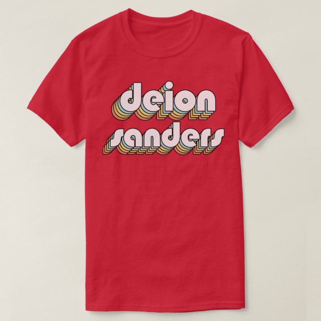 Camiseta Deion Sanders Retro Rainbow Tipografia Estilo Desv (Frente do Design)