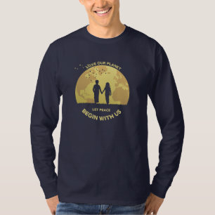 Camiseta Deixe a paz começar conosco Capa longa masculina