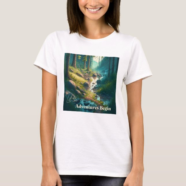 Camiseta Deixe as Aventuras Começar | Arte de campismo (Frente)